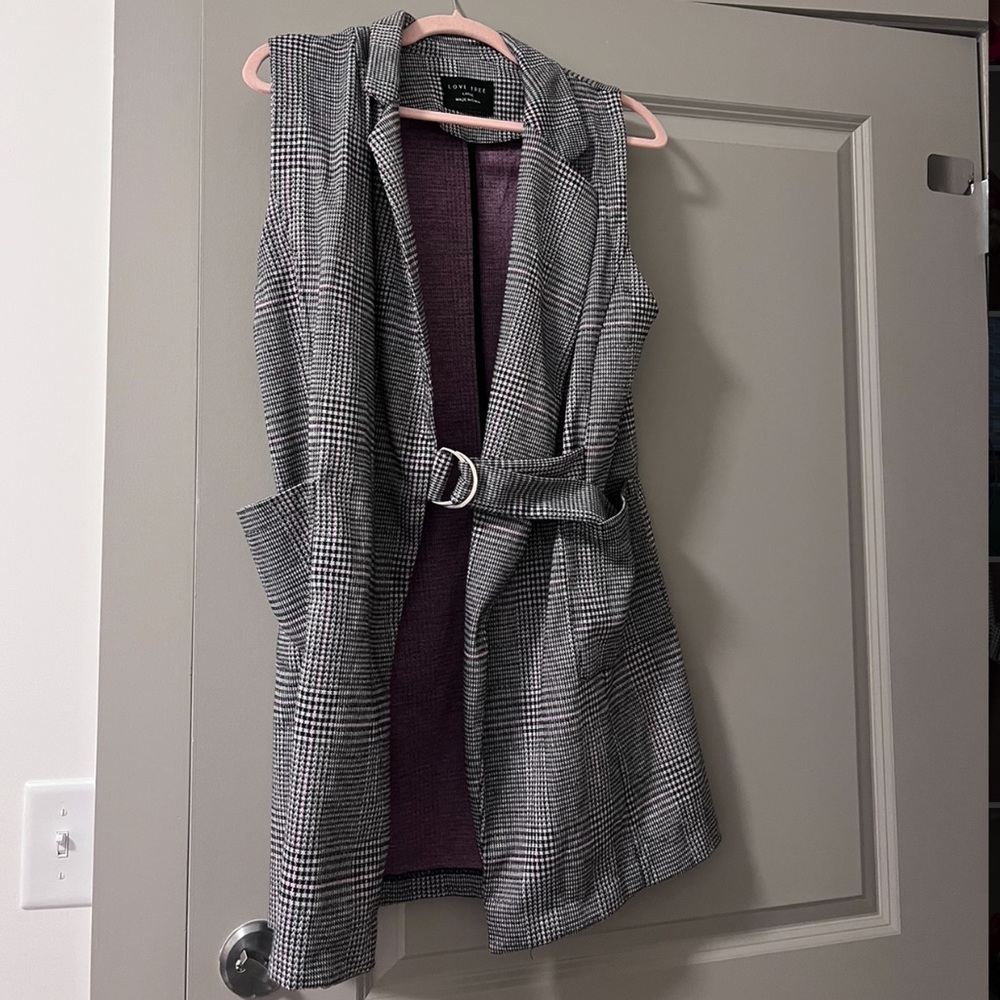MIDI stripped checkered belted cardigan